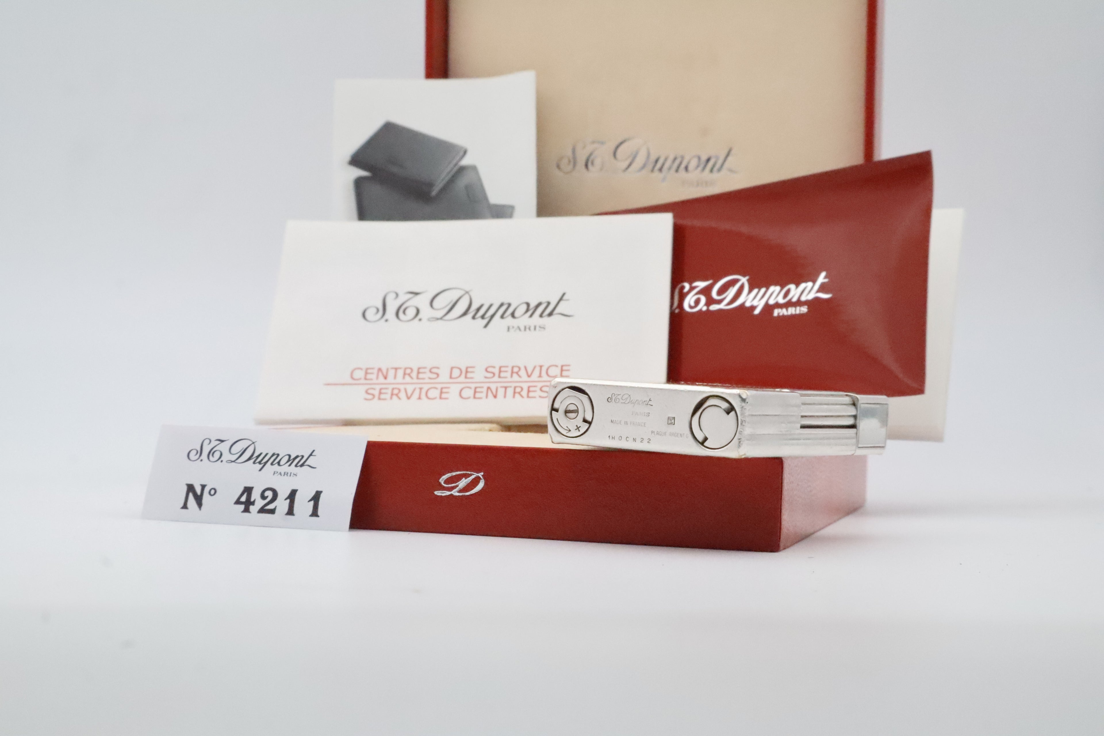 S.T. Dupont Gatsby silver-plated vertical stripes lighter with original box and papers