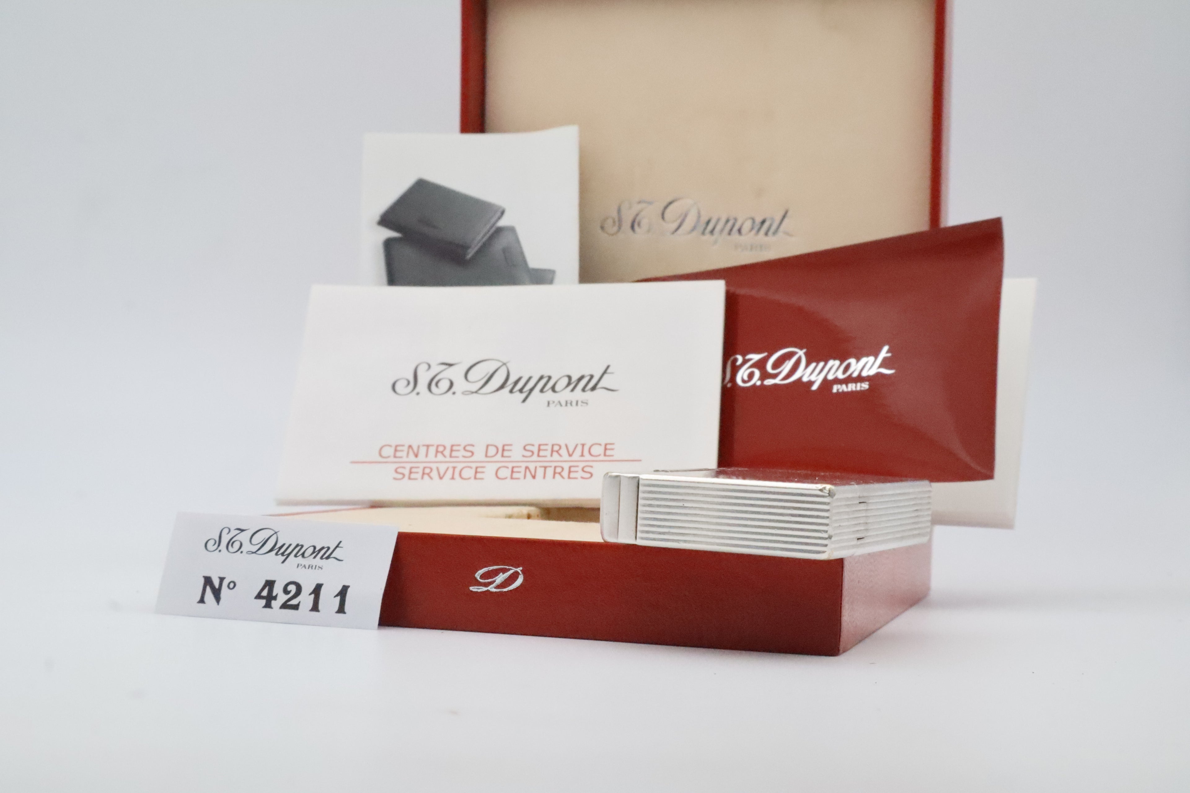 S.T. Dupont Gatsby silver-plated vertical stripes lighter with original box and papers