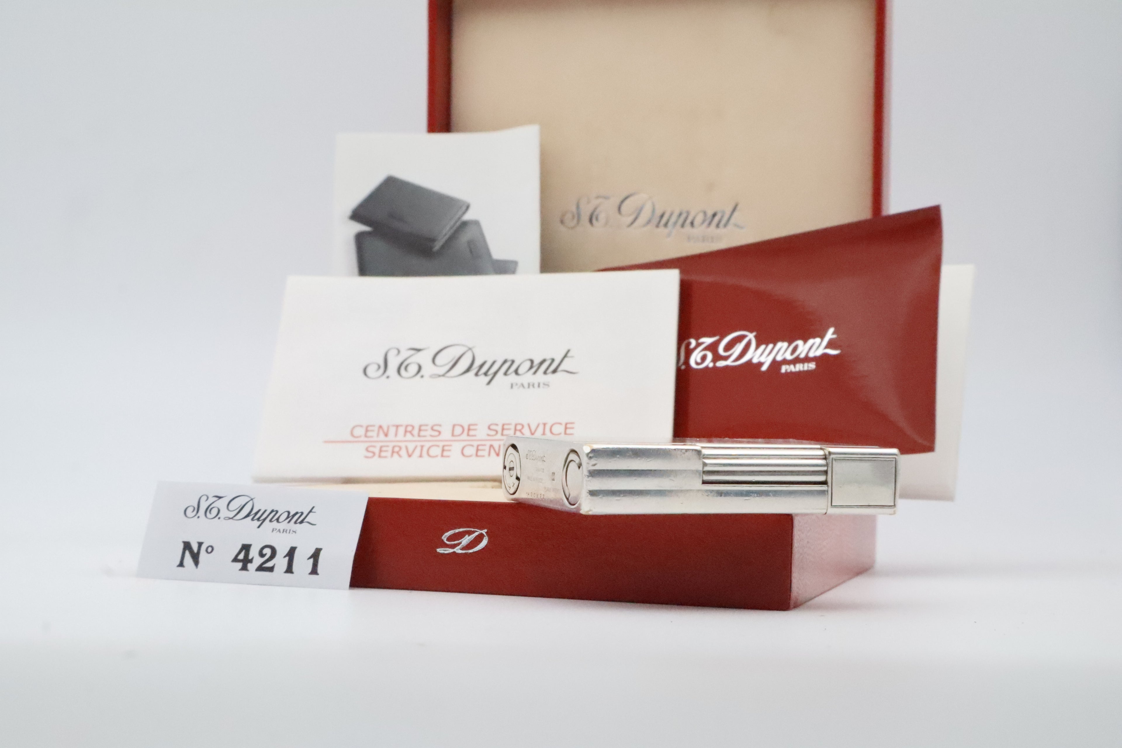 S.T. Dupont Gatsby silver-plated vertical stripes lighter with original box and papers