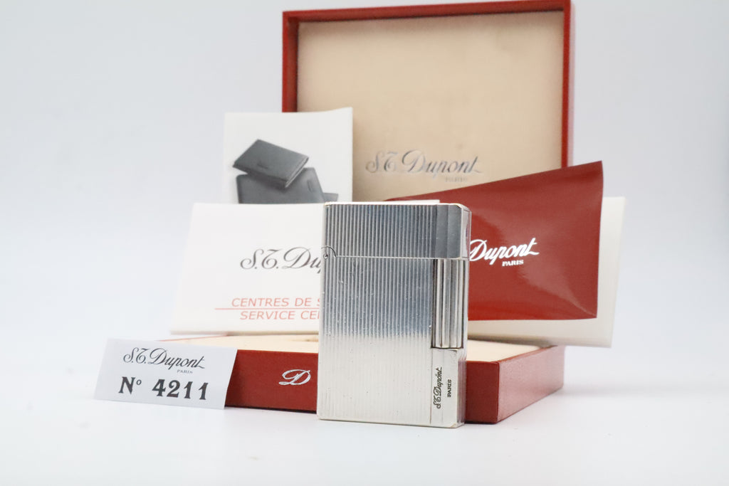 S.T. Dupont Gatsby silver-plated vertical stripes lighter with original box and papers