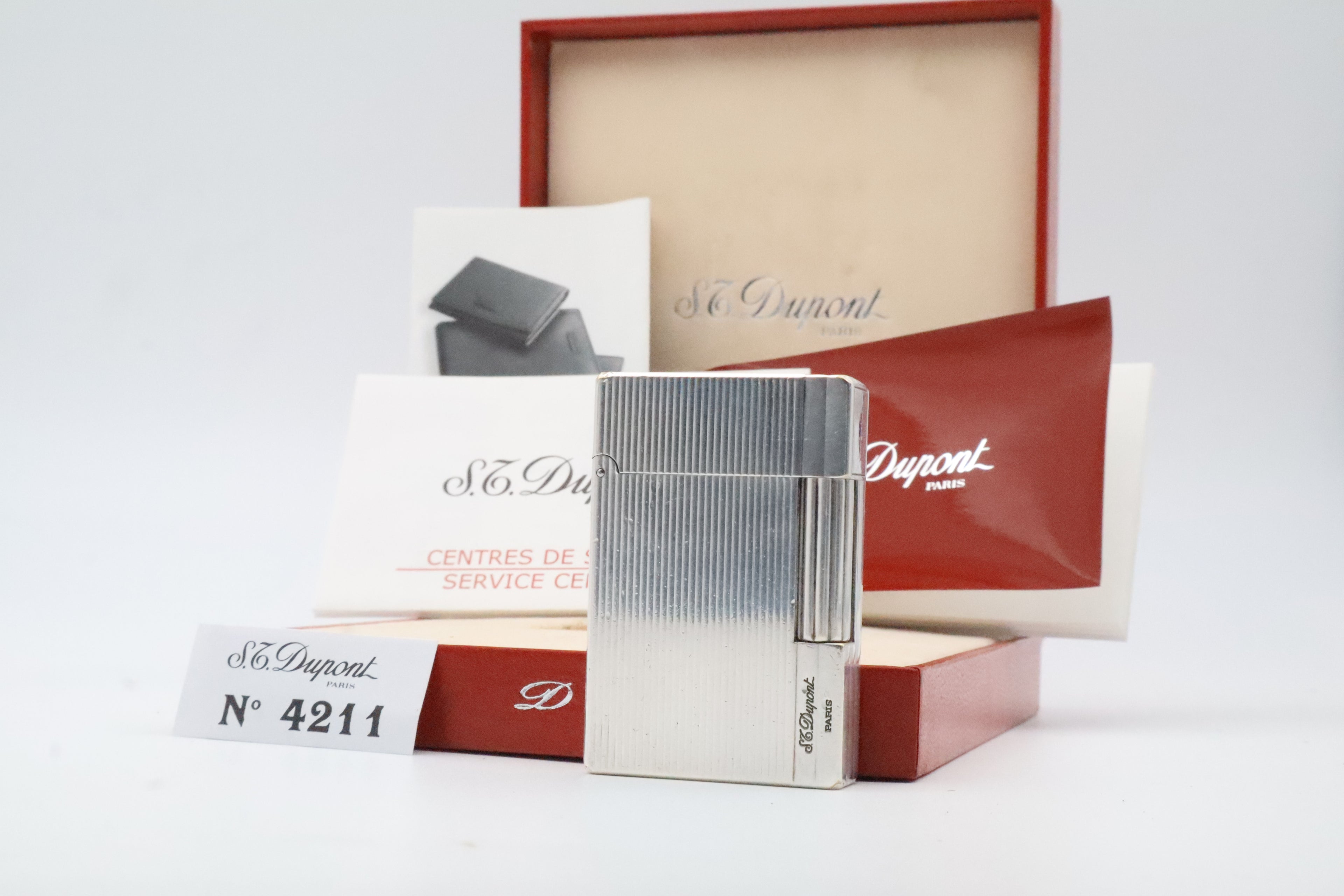 S.T. Dupont Gatsby silver-plated vertical stripes lighter with original box and papers