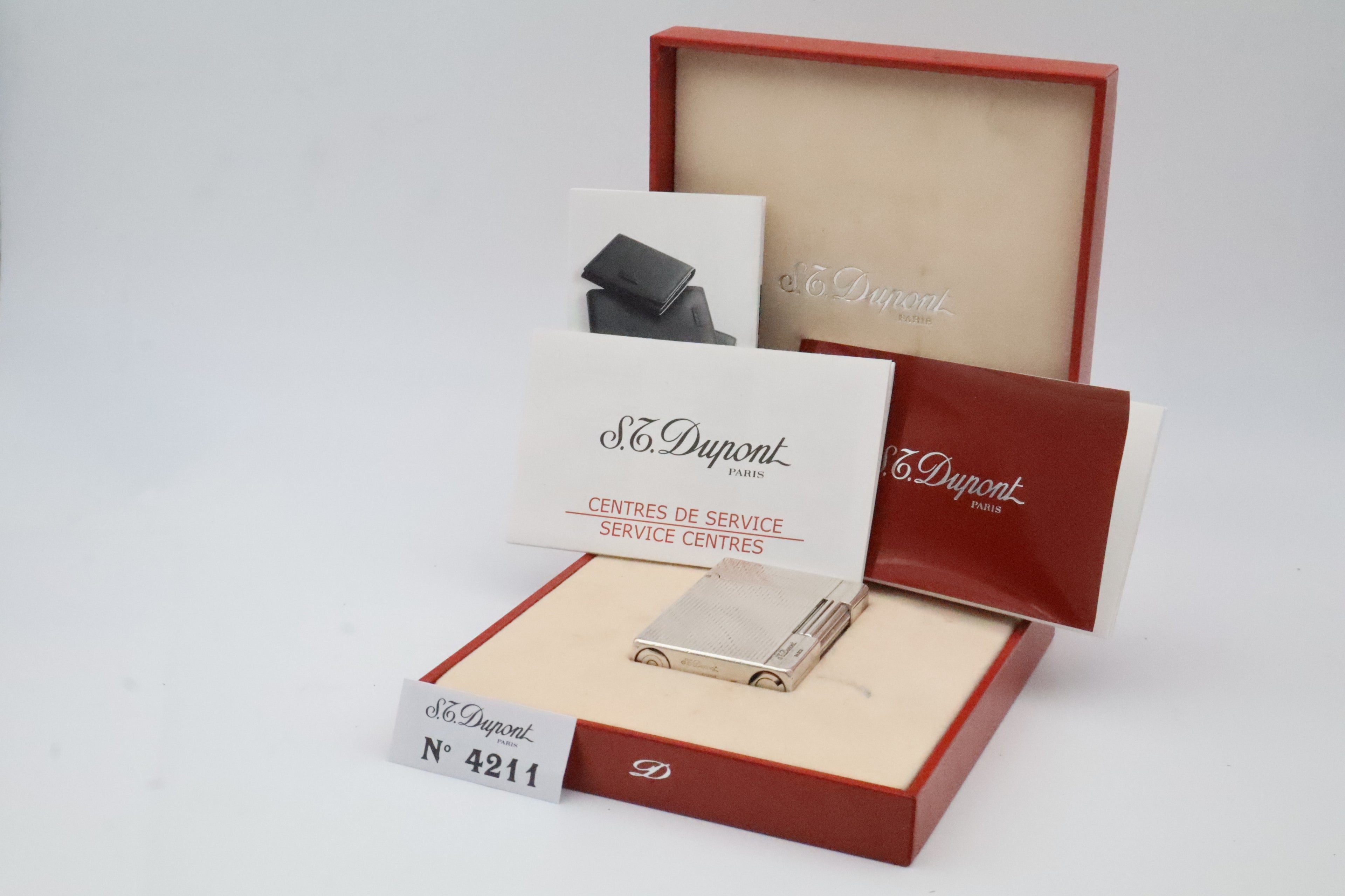 S.T. Dupont Gatsby silver-plated vertical stripes lighter with original box and papers