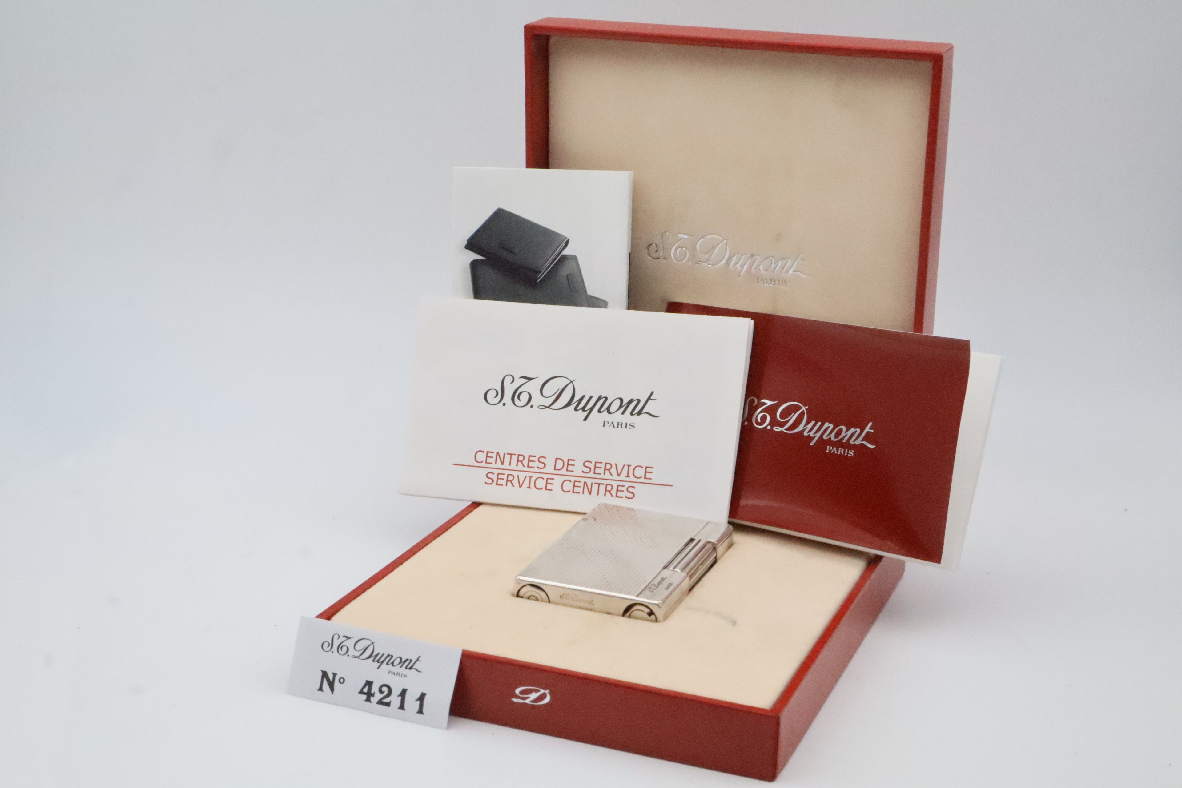 S.T. Dupont Gatsby silver-plated vertical stripes lighter with original box and papers