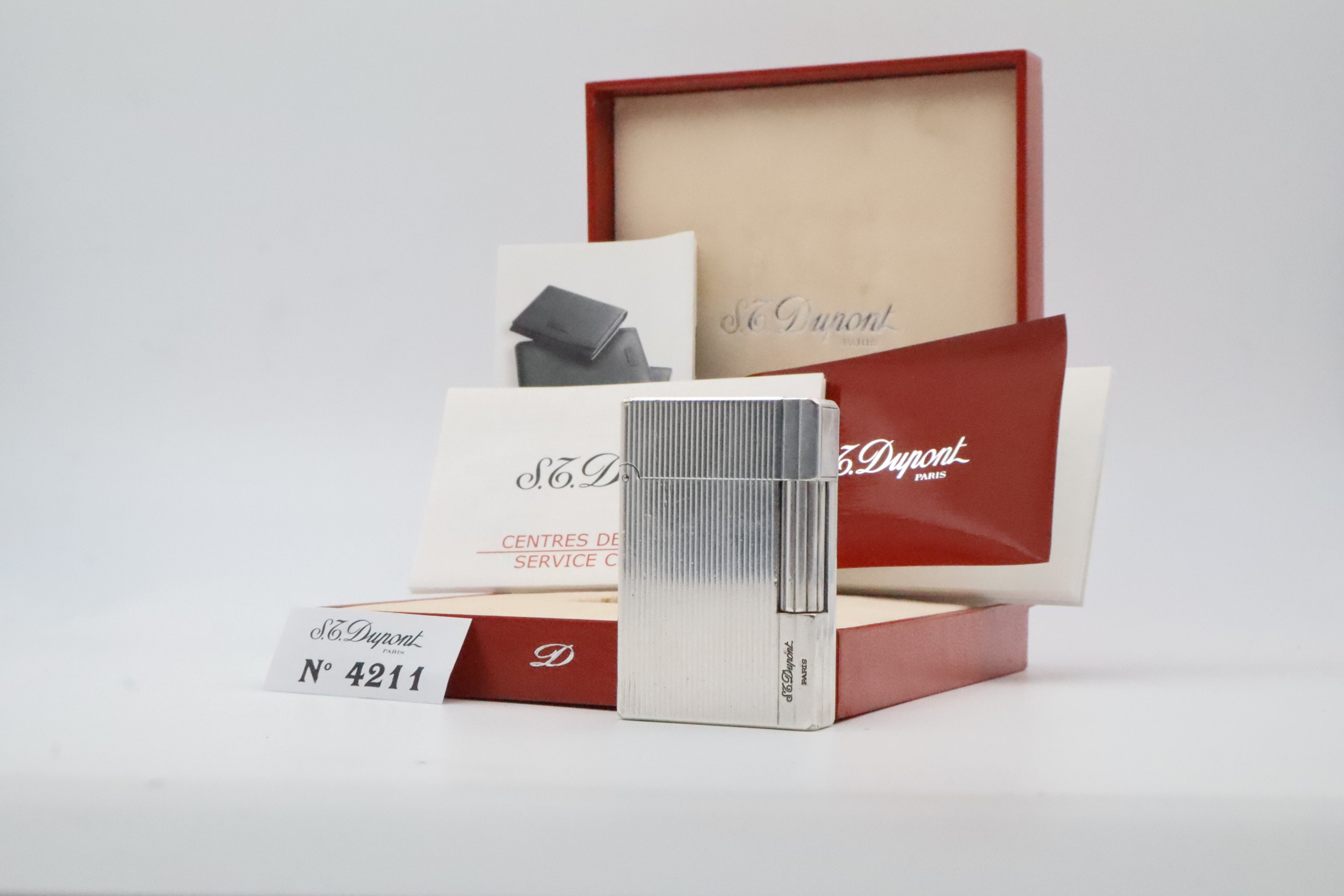 S.T. Dupont Gatsby silver-plated vertical stripes lighter with original box and papers