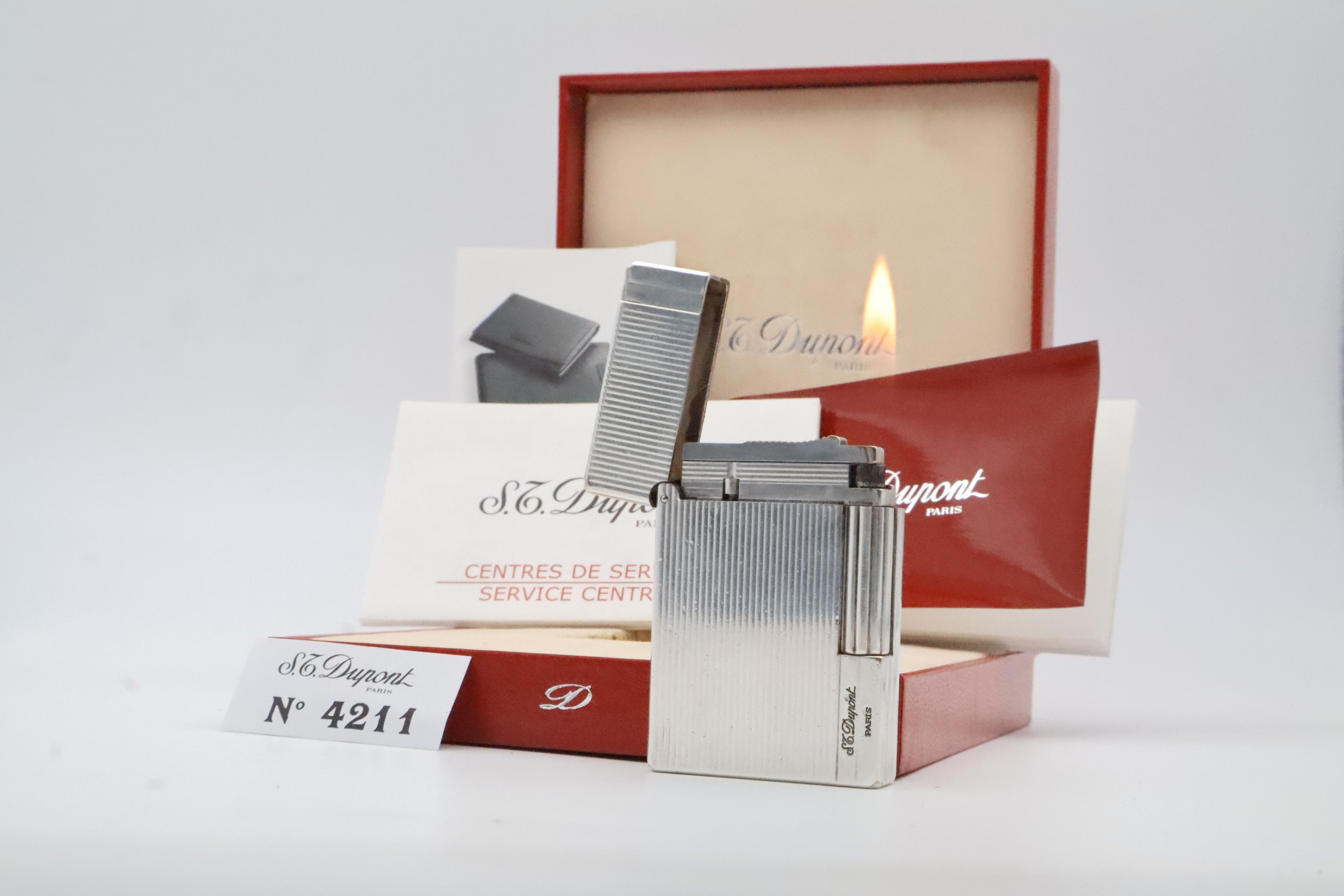 S.T. Dupont Gatsby silver-plated vertical stripes lighter with original box and papers