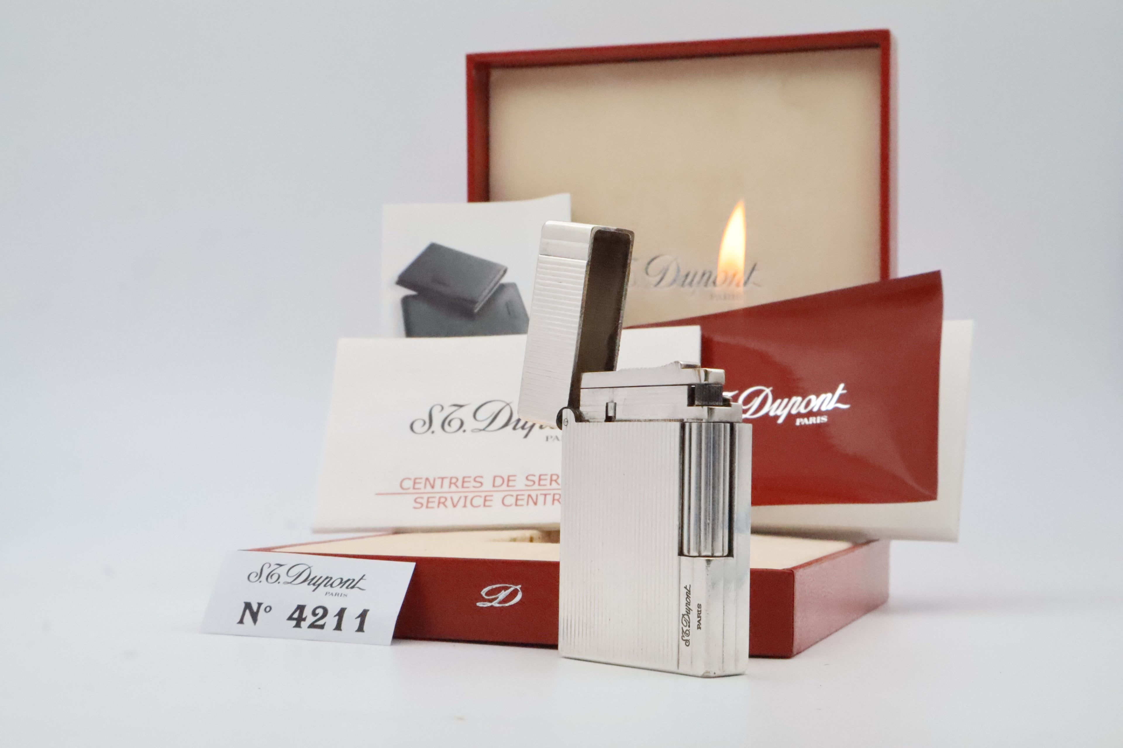 S.T. Dupont Gatsby silver-plated vertical stripes lighter with original box and papers