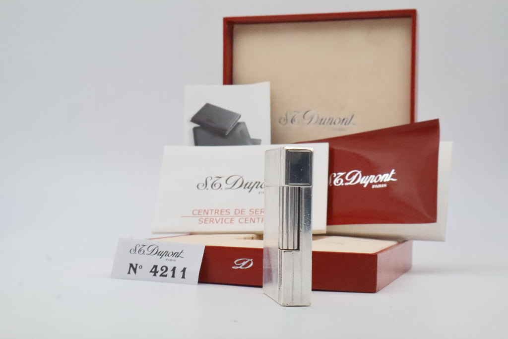 S.T. Dupont Gatsby silver-plated vertical stripes lighter with original box and papers