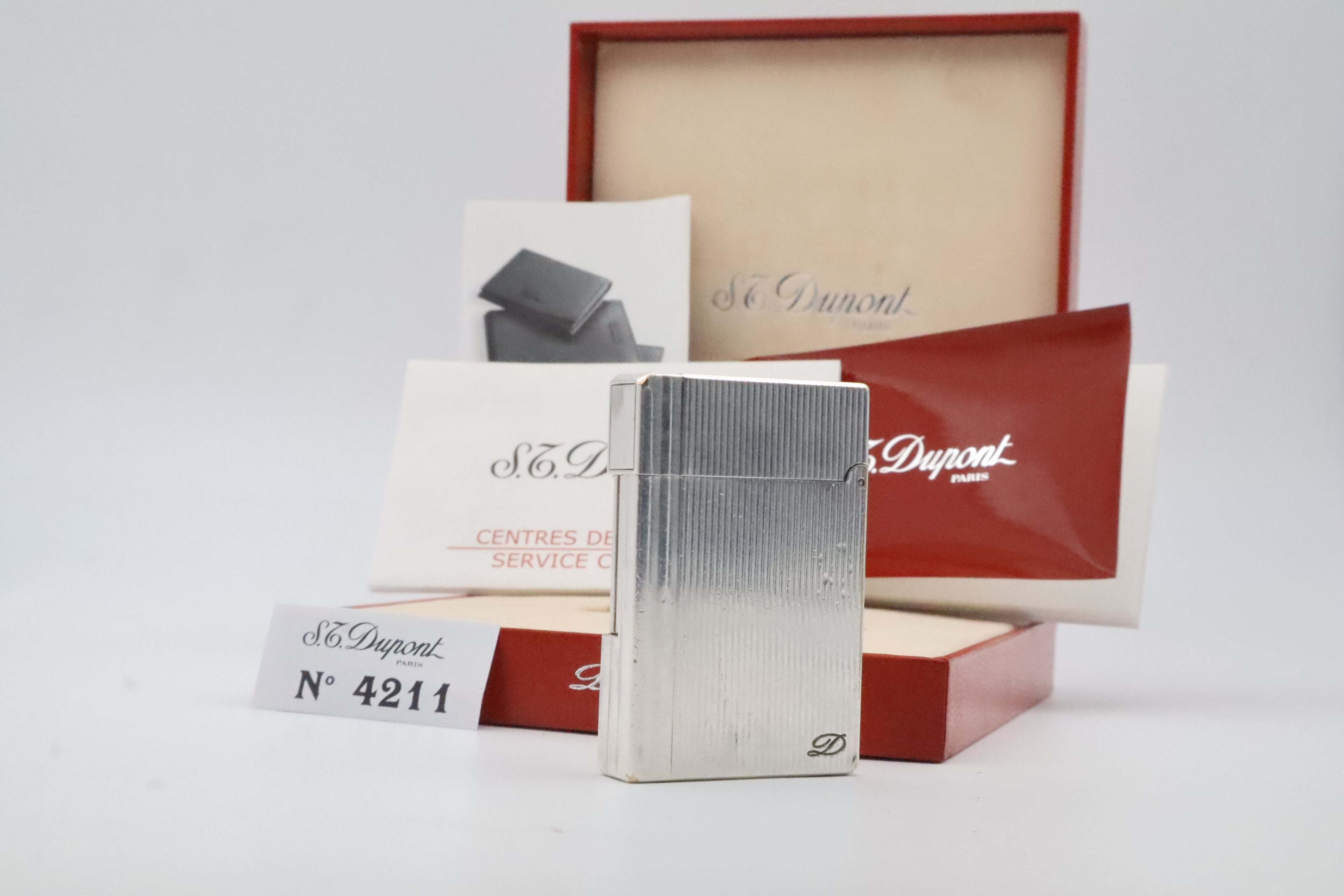 S.T. Dupont Gatsby silver-plated vertical stripes lighter with original box and papers