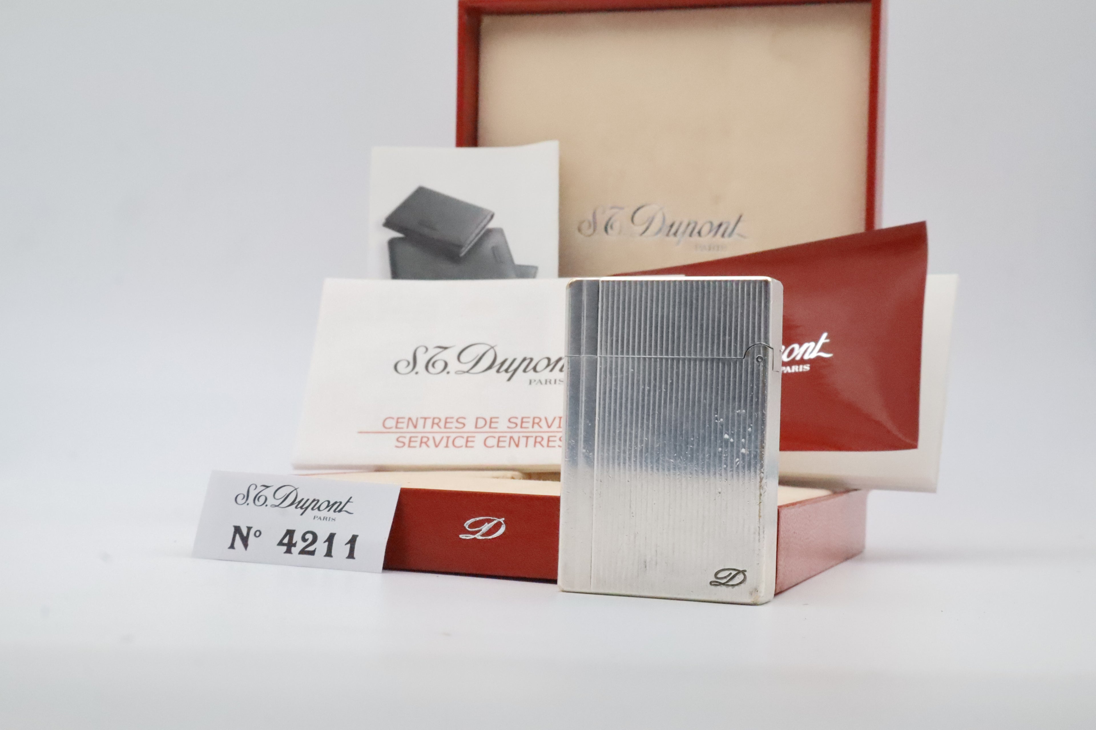 S.T. Dupont Gatsby silver-plated vertical stripes lighter with original box and papers