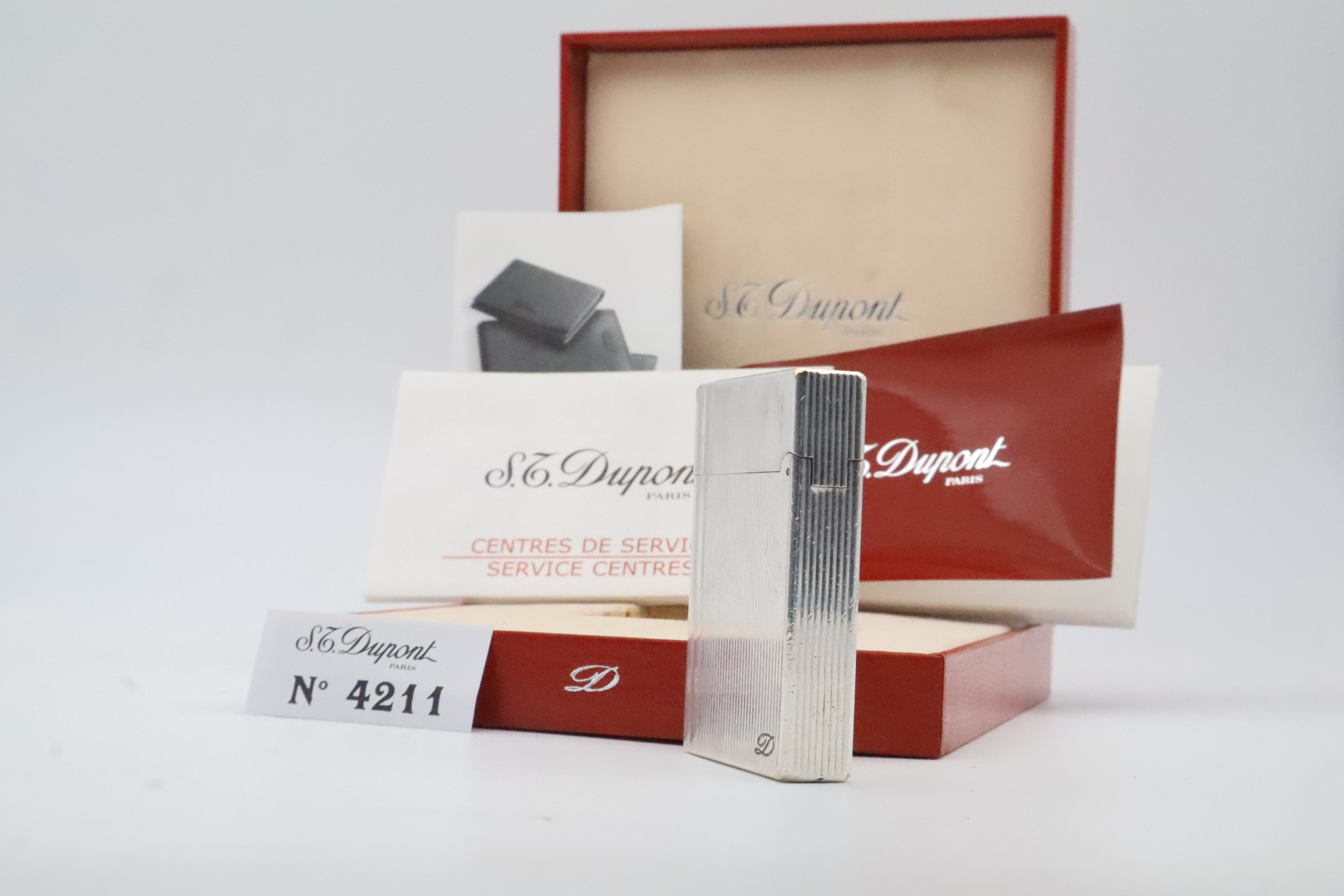 S.T. Dupont Gatsby silver-plated vertical stripes lighter with original box and papers