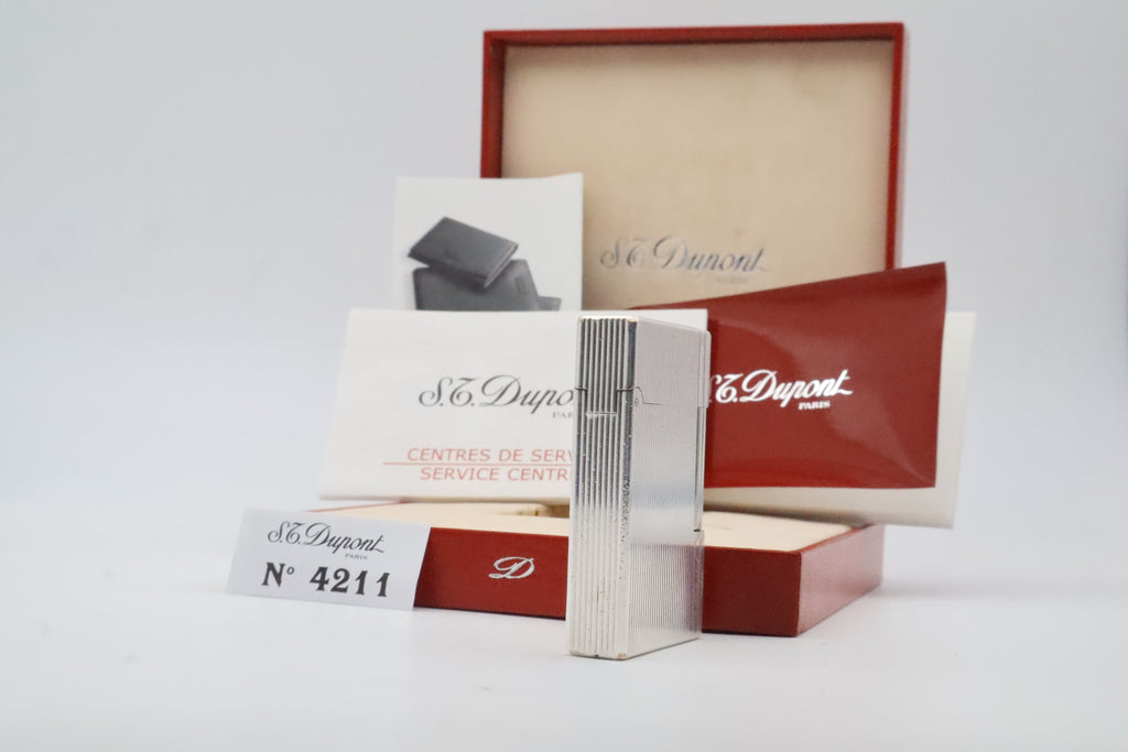 S.T. Dupont Gatsby silver-plated vertical stripes lighter with original box and papers