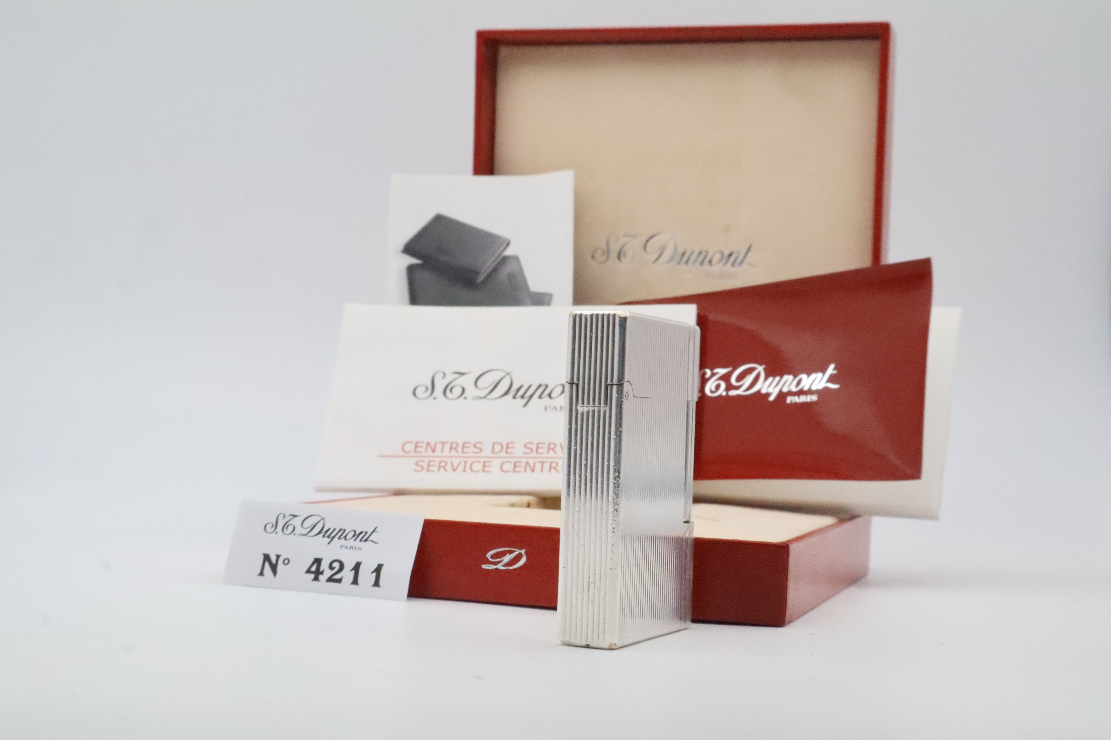 S.T. Dupont Gatsby silver-plated vertical stripes lighter with original box and papers