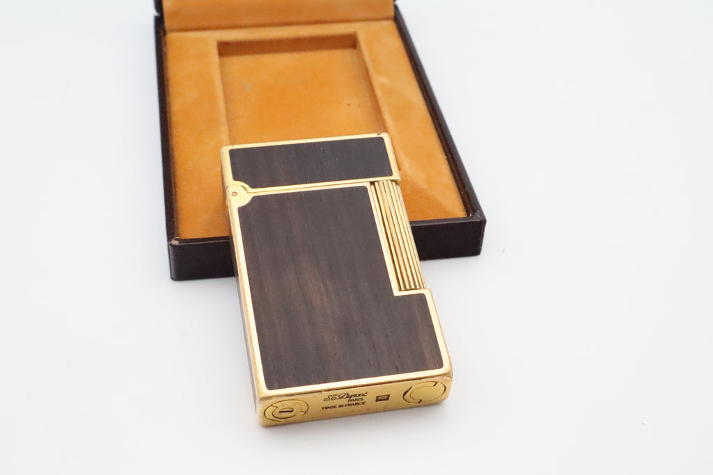 S.T. Dupont Ligne 2 Grand Modele lighter with real wood inlay and gold trim, with original box
