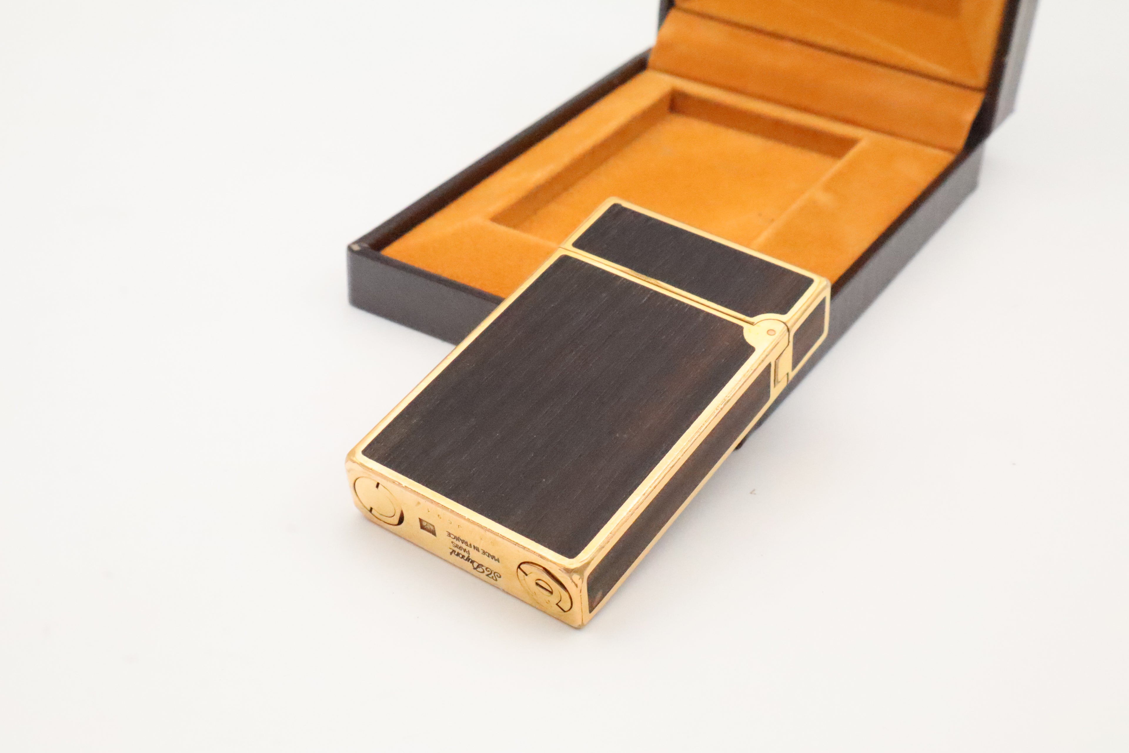 S.T. Dupont Ligne 2 Grand Modele lighter with real wood inlay and gold trim, with original box