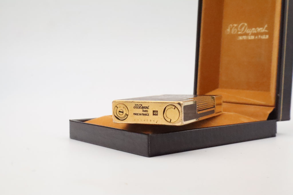 S.T. Dupont Ligne 2 Grand Modele lighter with real wood inlay and gold trim, with original box