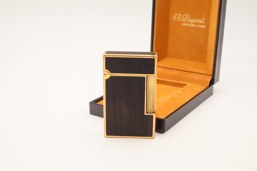 S.T. Dupont Ligne 2 Grand Modele lighter with real wood inlay and gold trim, with original box