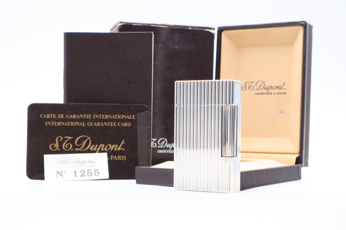S.T. Dupont Ligne 2 Grand Modele large silver vertical stripes lighter, new old stock, with box and papers