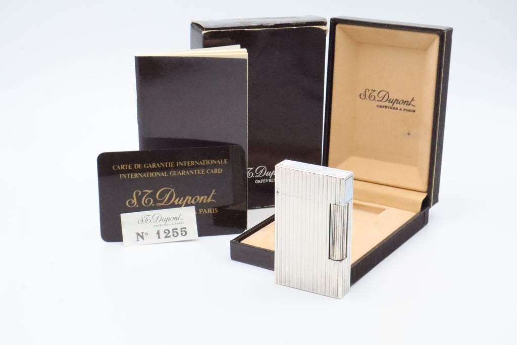 S.T. Dupont Ligne 2 Grand Modele large silver vertical stripes lighter, new old stock, with box and papers