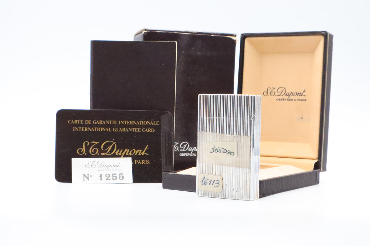 S.T. Dupont Ligne 2 Grand Modele large silver vertical stripes lighter, new old stock, with box and papers