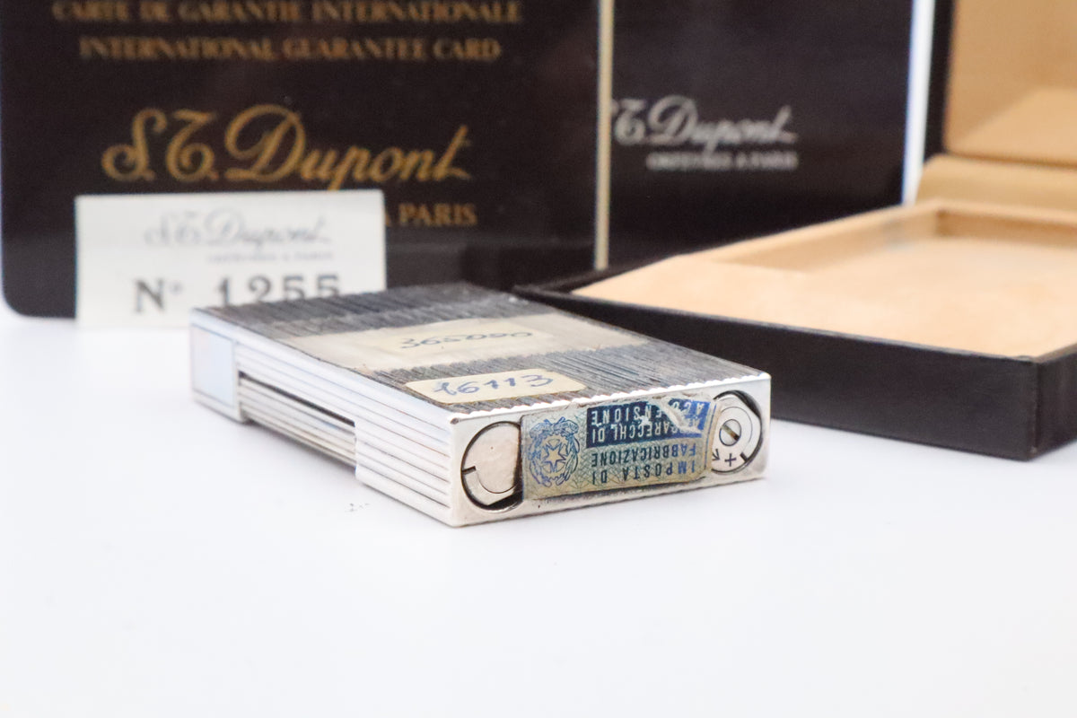 S.T. Dupont Ligne 2 Grand Modele large silver vertical stripes lighter, new old stock, with box and papers