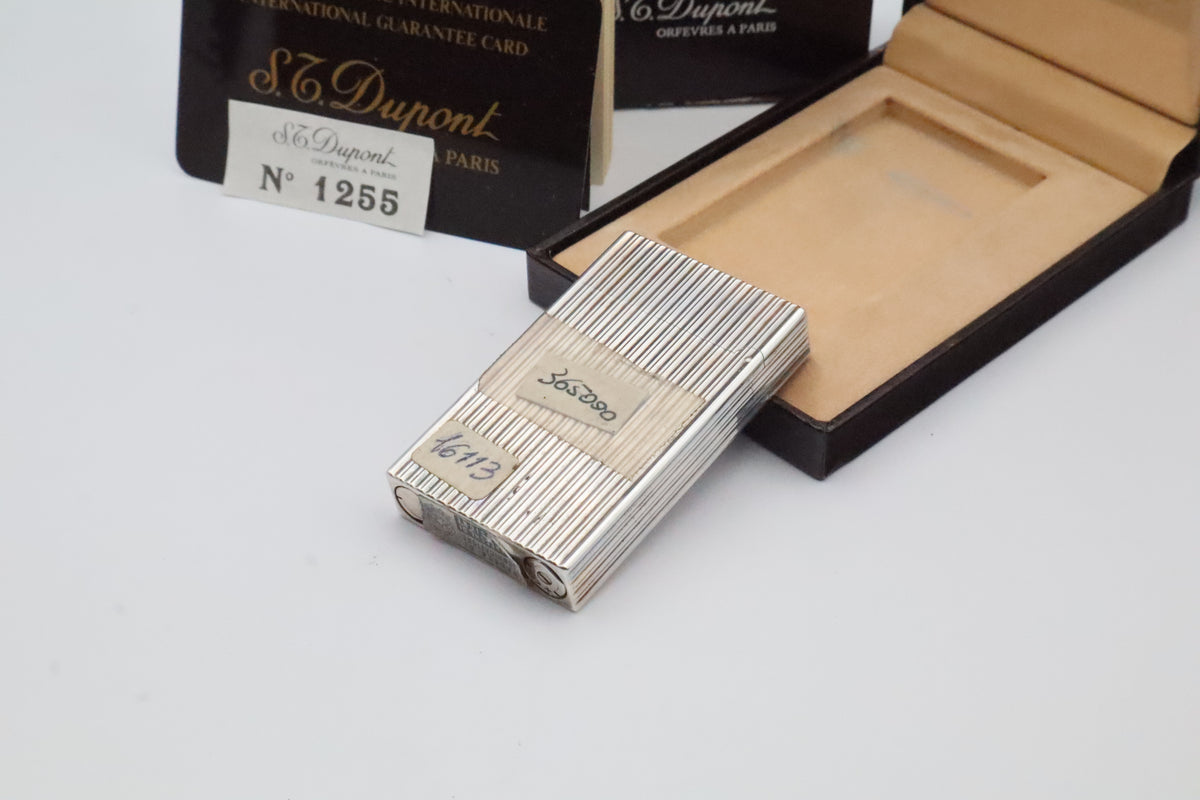 S.T. Dupont Ligne 2 Grand Modele large silver vertical stripes lighter, new old stock, with box and papers