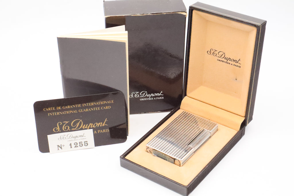 S.T. Dupont Ligne 2 Grand Modele large silver vertical stripes lighter, new old stock, with box and papers