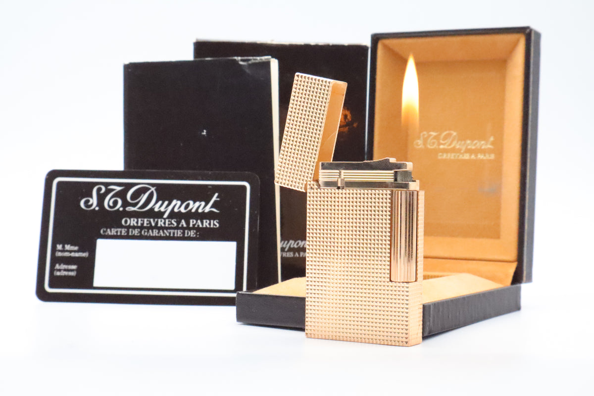 S.T. Dupont Ligne 2 Grand Modele large gold diamond tip lighter, new old stock, with box and papers