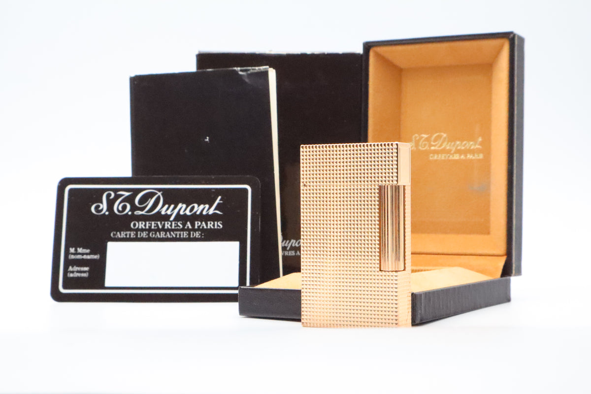 S.T. Dupont Ligne 2 Grand Modele large gold diamond tip lighter, new old stock, with box and papers