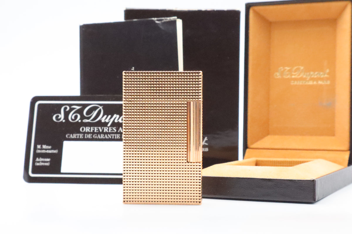 S.T. Dupont Ligne 2 Grand Modele large gold diamond tip lighter, new old stock, with box and papers