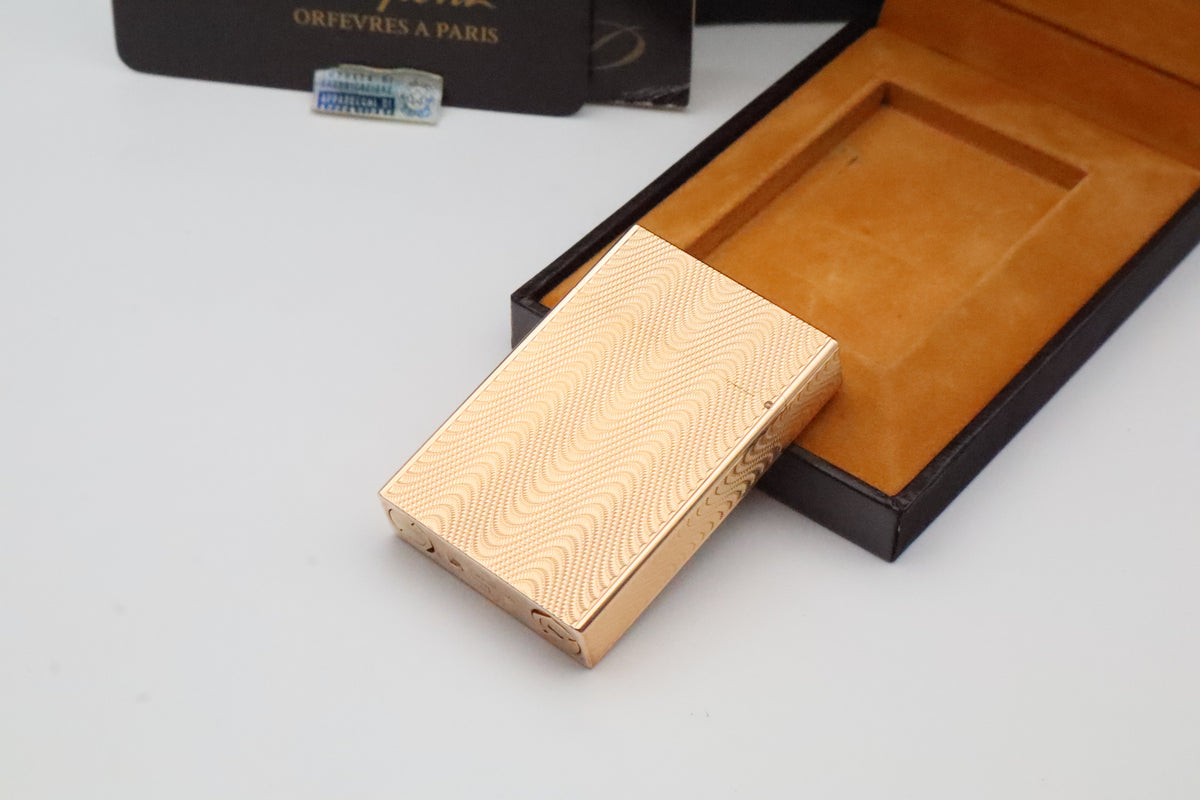 S.T. Dupont Ligne 2 Petit Modele small gold wavy pattern lighter, new old stock, with box and papers