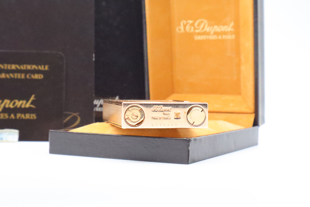 S.T. Dupont Ligne 2 Petit Modele small gold wavy pattern lighter, new old stock, with box and papers