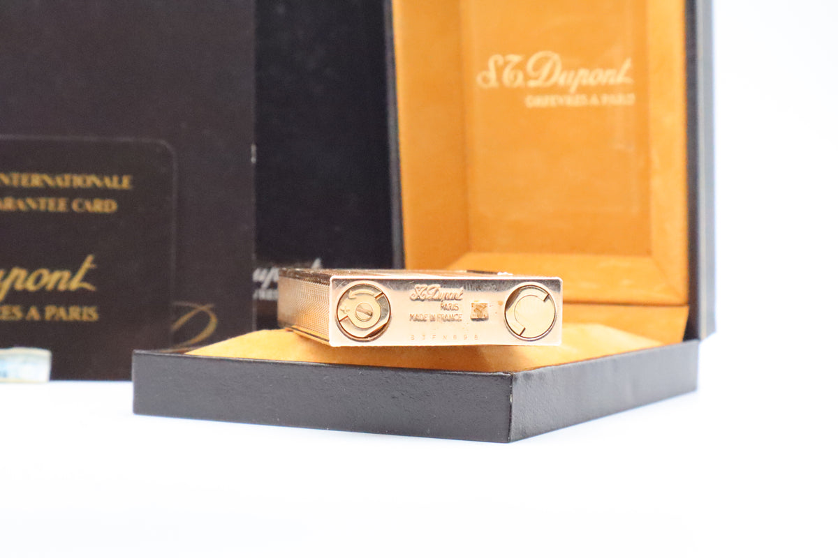 S.T. Dupont Ligne 2 Petit Modele small gold wavy pattern lighter, new old stock, with box and papers