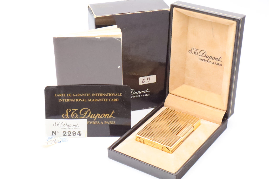 S.T. Dupont Ligne 2 Petit Modele small gold vertical stripes lighter, new old stock, with box and papers