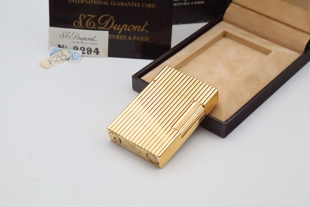 S.T. Dupont Ligne 2 Petit Modele small gold vertical stripes lighter, new old stock, with box and papers
