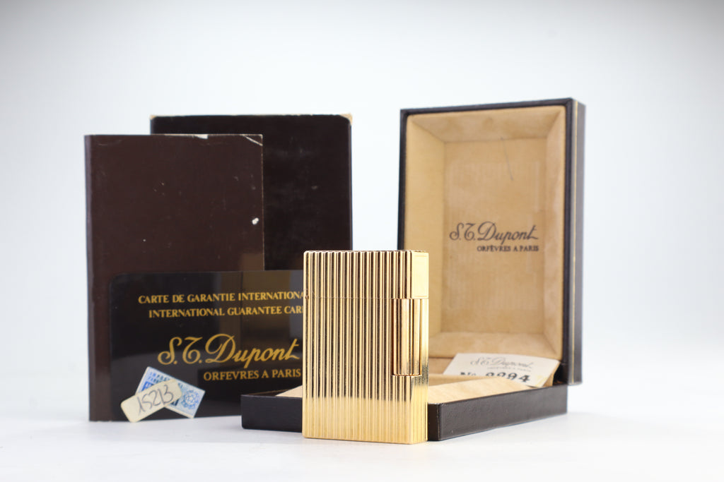 S.T. Dupont Ligne 2 Petit Modele small gold vertical stripes lighter, new old stock, with box and papers