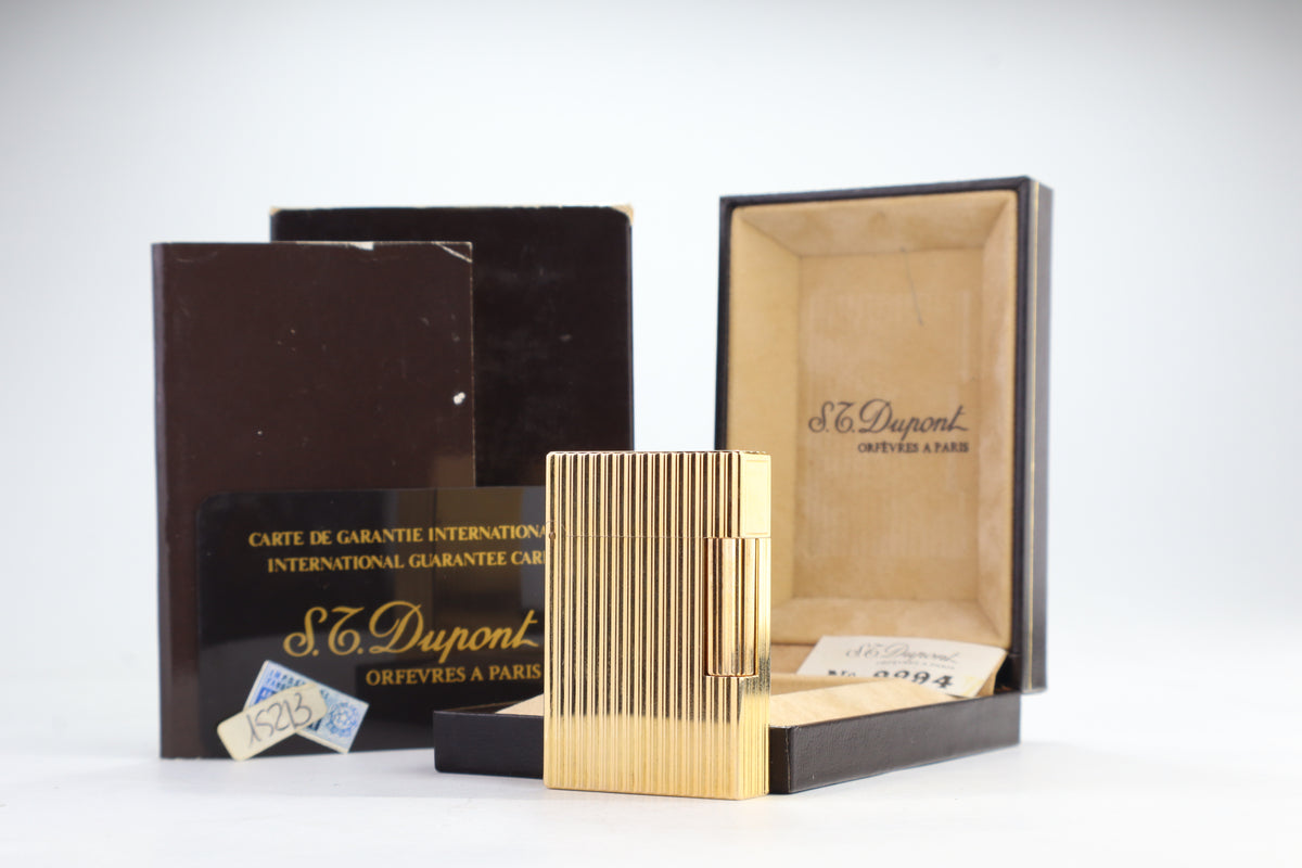 S.T. Dupont Ligne 2 Petit Modele small gold vertical stripes lighter, new old stock, with box and papers