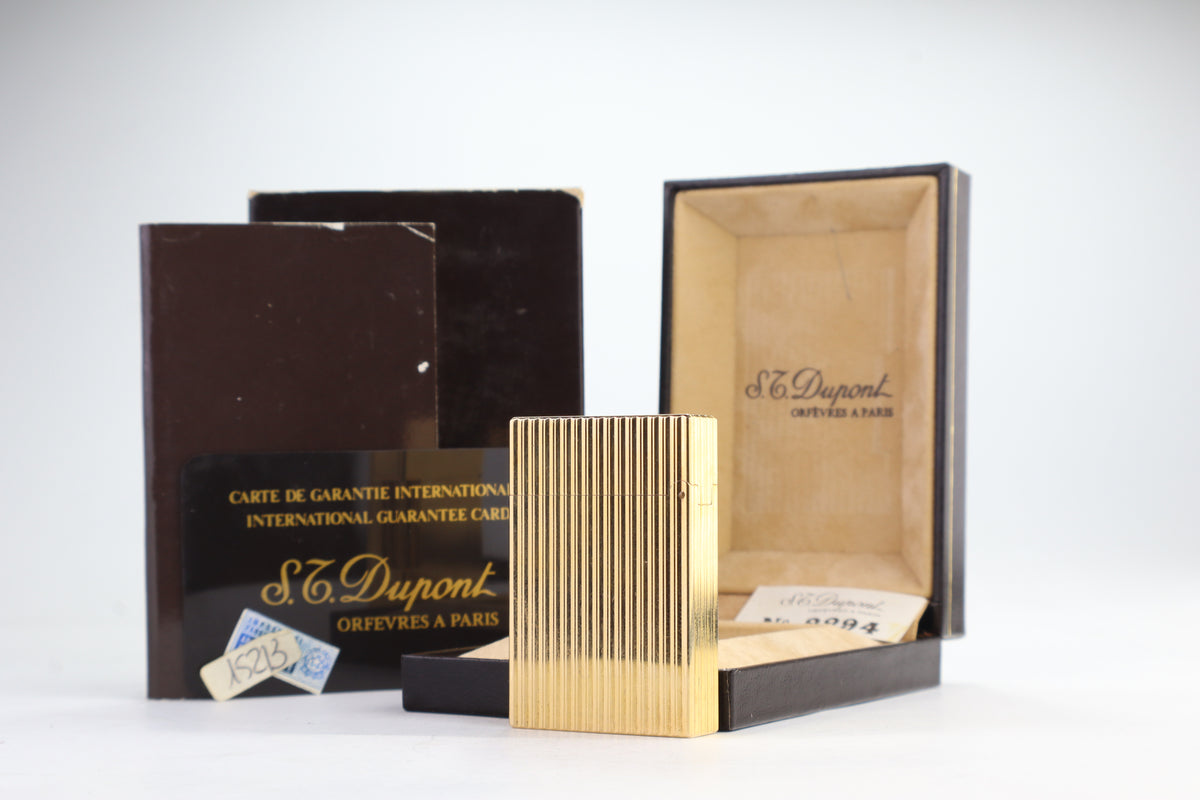 S.T. Dupont Ligne 2 Petit Modele small gold vertical stripes lighter, new old stock, with box and papers