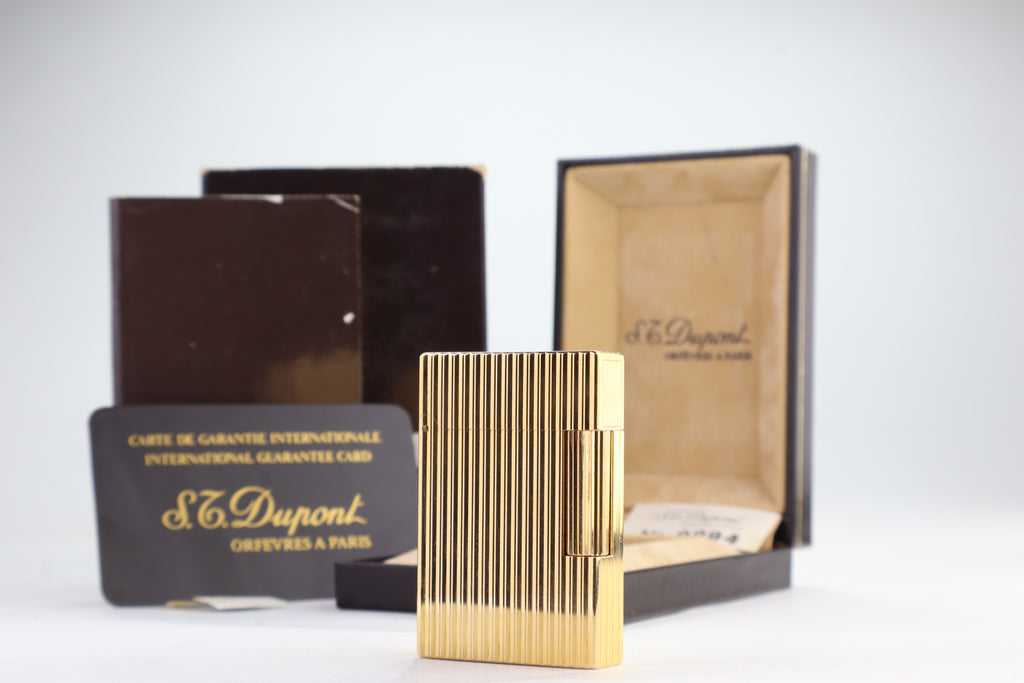 S.T. Dupont Ligne 2 Petit Modele small gold vertical stripes lighter, new old stock, with box and papers
