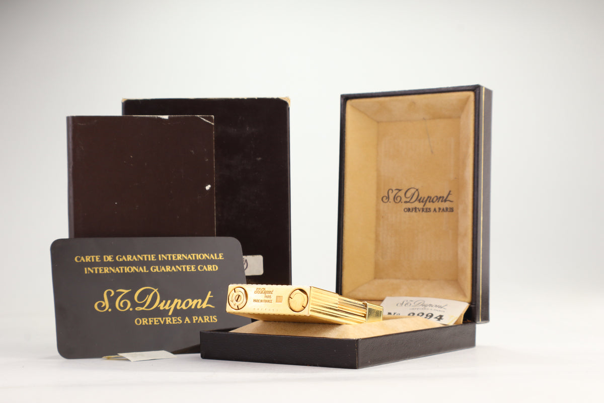 S.T. Dupont Ligne 2 Petit Modele small gold vertical stripes lighter, new old stock, with box and papers