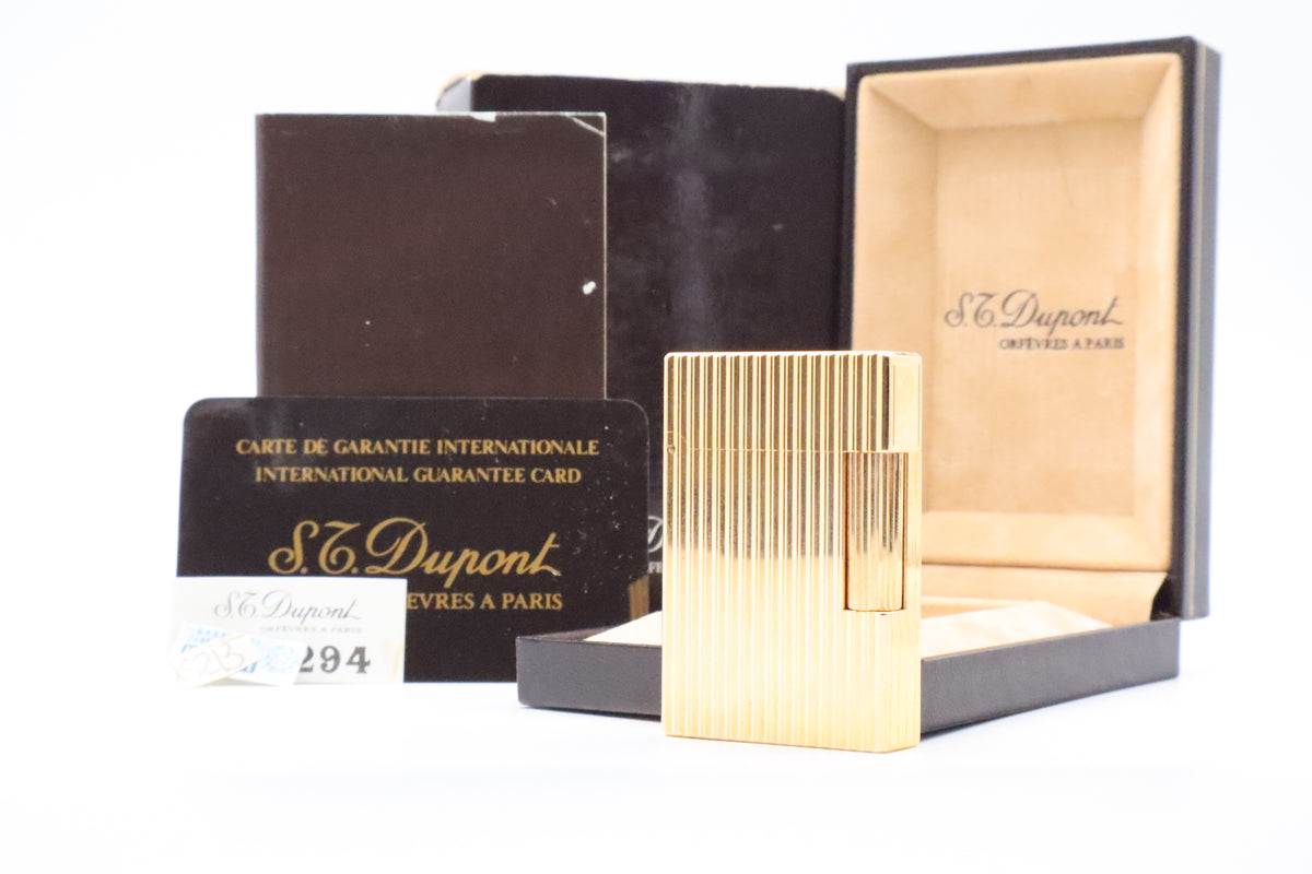 S.T. Dupont Ligne 2 Petit Modele small gold vertical stripes lighter, new old stock, with box and papers