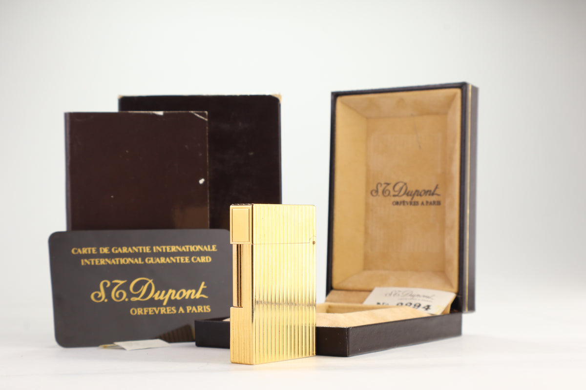 S.T. Dupont Ligne 2 Petit Modele small gold vertical stripes lighter, new old stock, with box and papers