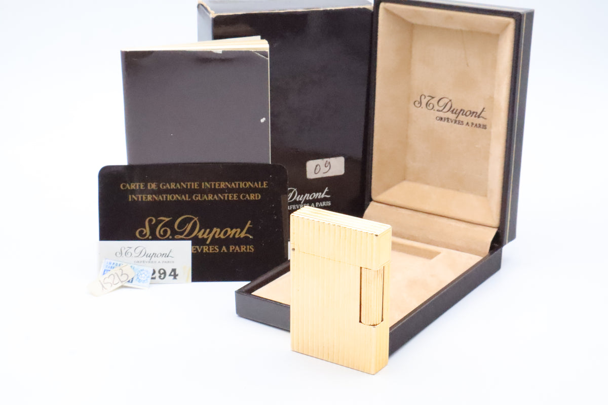 S.T. Dupont Ligne 2 Petit Modele small gold vertical stripes lighter, new old stock, with box and papers