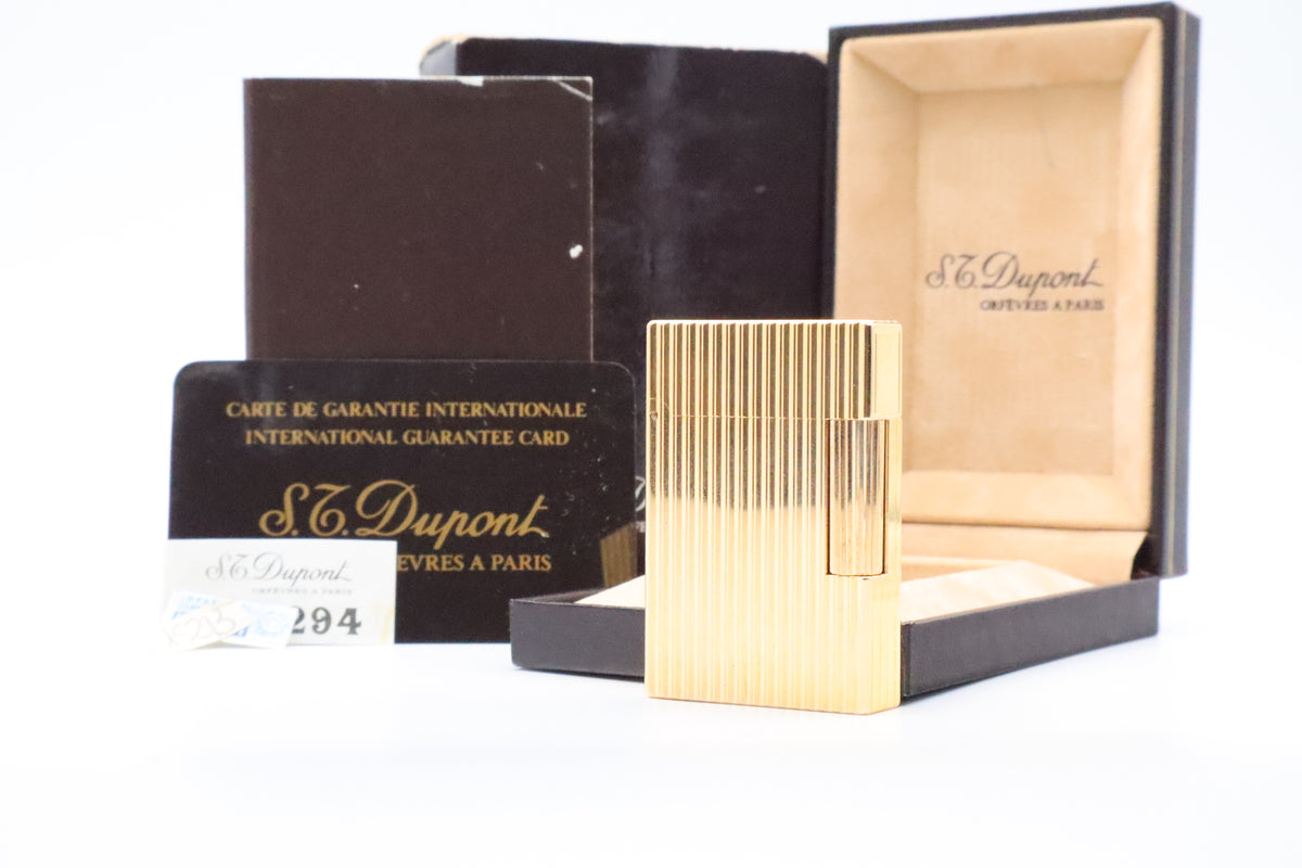 S.T. Dupont Ligne 2 Petit Modele small gold vertical stripes lighter, new old stock, with box and papers