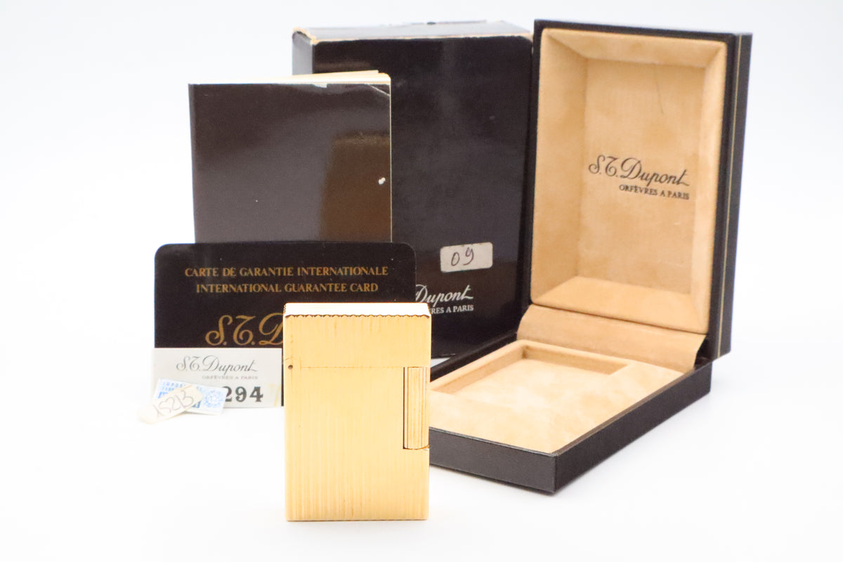 S.T. Dupont Ligne 2 Petit Modele small gold vertical stripes lighter, new old stock, with box and papers