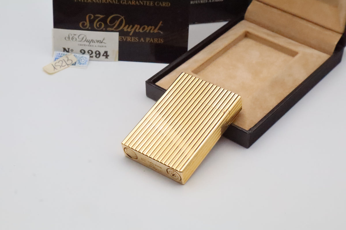 S.T. Dupont Ligne 2 Petit Modele small gold vertical stripes lighter, new old stock, with box and papers