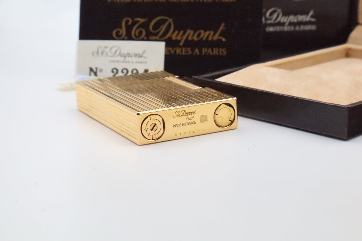 S.T. Dupont Ligne 2 Petit Modele small gold vertical stripes lighter, new old stock, with box and papers