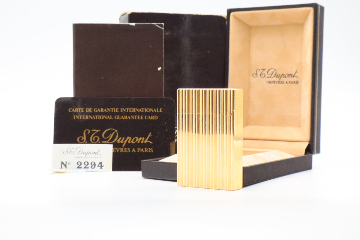 S.T. Dupont Ligne 2 Petit Modele small gold vertical stripes lighter, new old stock, with box and papers