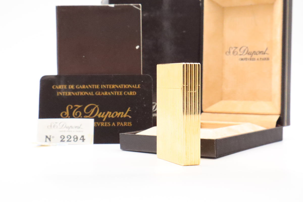 S.T. Dupont Ligne 2 Petit Modele small gold vertical stripes lighter, new old stock, with box and papers