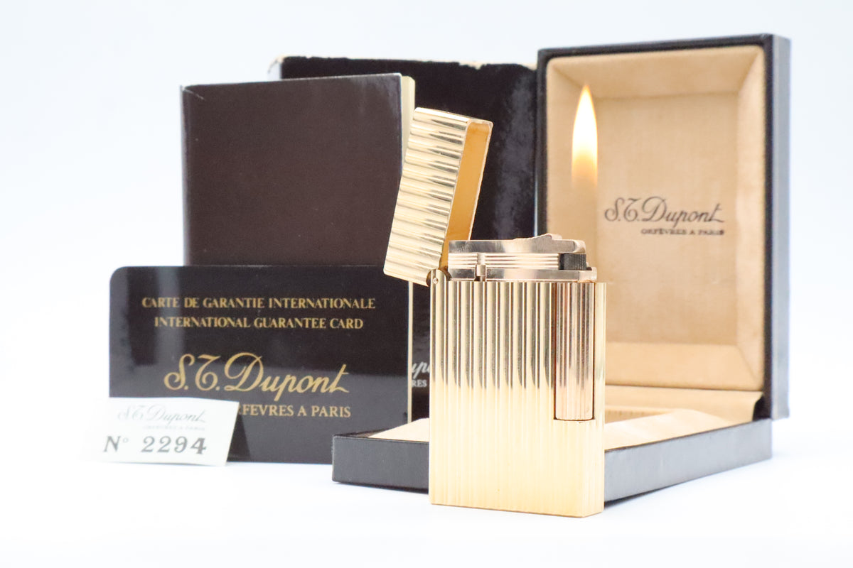 S.T. Dupont Ligne 2 Grand Modele Grosse Cote gold lighter, reference 16216, with box and papers
