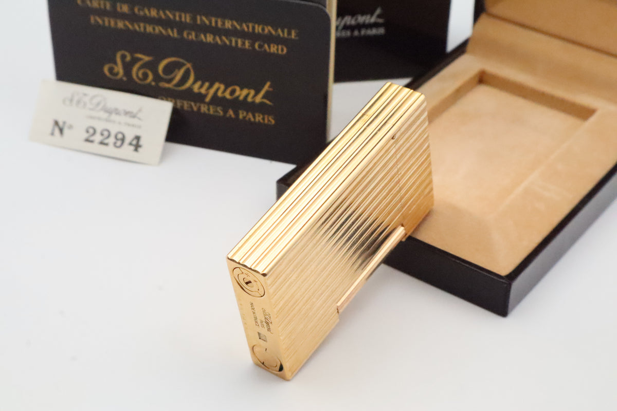 S.T. Dupont Ligne 2 Grand Modele Grosse Cote gold lighter, reference 16216, with box and papers